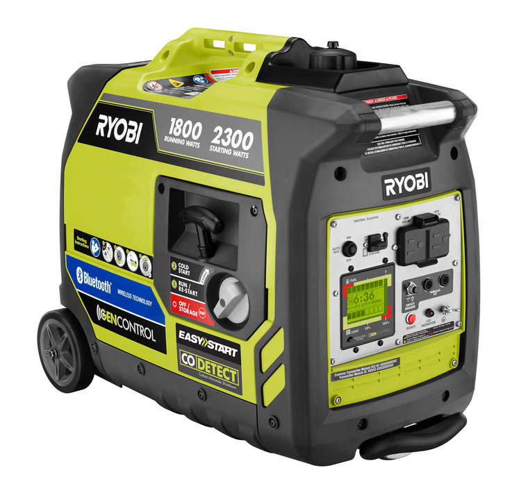 RYOBI 2,300-Watt Recoil Start Bluetooth Super Quiet Gasoline Powered Digital Inverter Generator with CO Shutdown Sensor