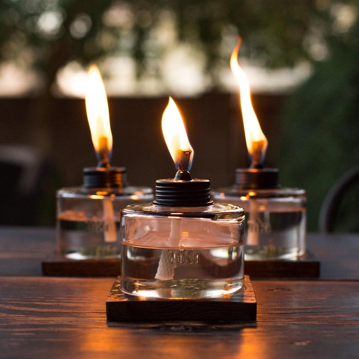 Tiki 4 in. Mixed Material Votive Glass Table Torch Brown & Clear (1 pack)