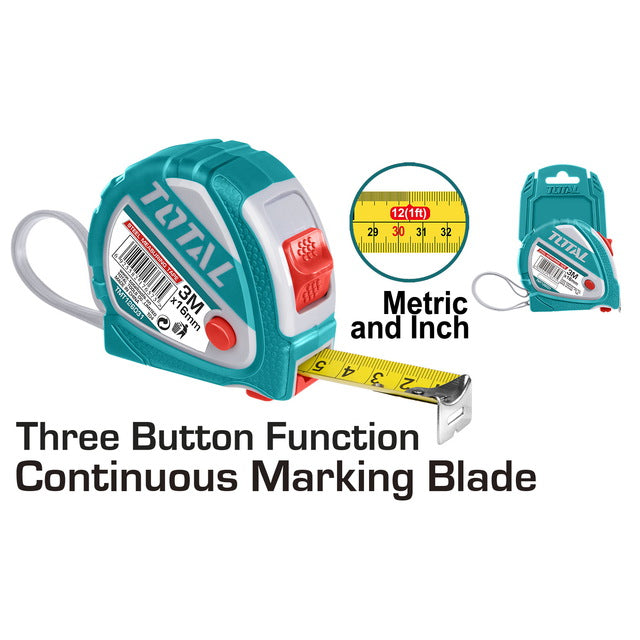 Total Steel Measuring Tape 3m X 16mm -TMT126031