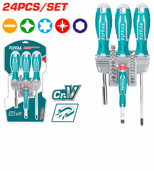Total 24 Pcs Screwdriver & Bits Set - TACSD302462