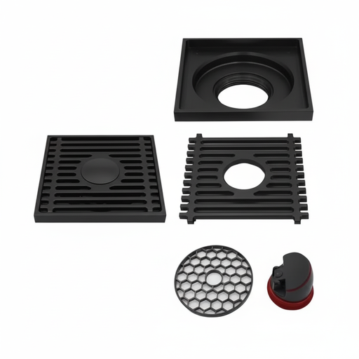 Square Shower Drain 10x10cm Black