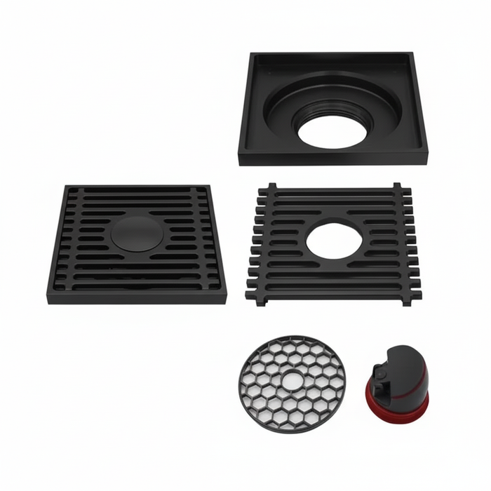 Square Shower Drain 10x10cm Black