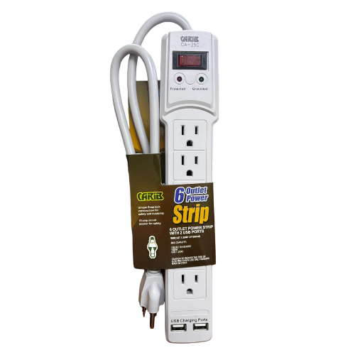 Carib 6 Outlet Power Strip with 2 USB Ports