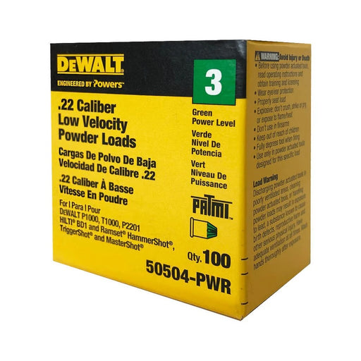 Dewalt Powers - Green .22 Caliber A Single Loads Low Velocity