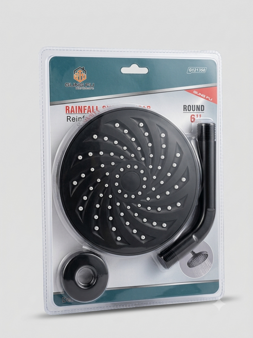 Gung Fu 6" Round Rainfall Shower Head | Matte Black