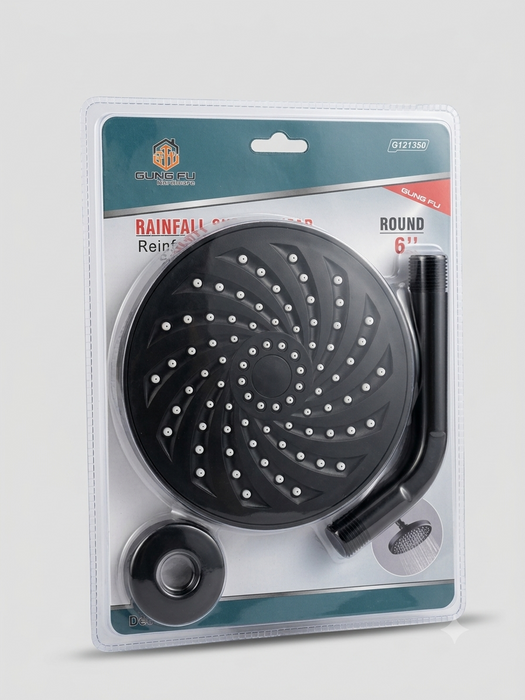Gung Fu 6" Round Rainfall Shower Head | Matte Black