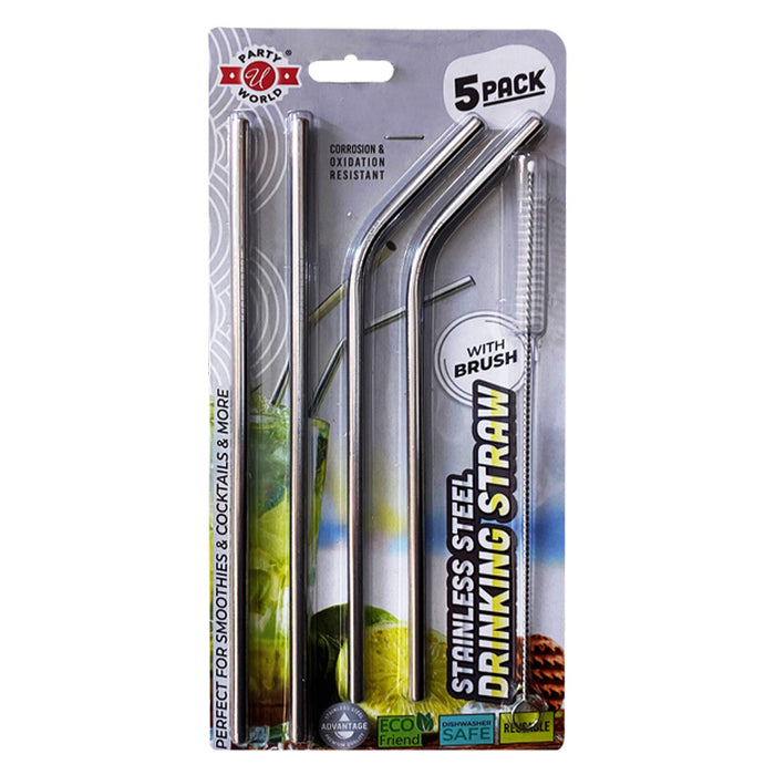 5PK Stainless Steel Straw with Brush
