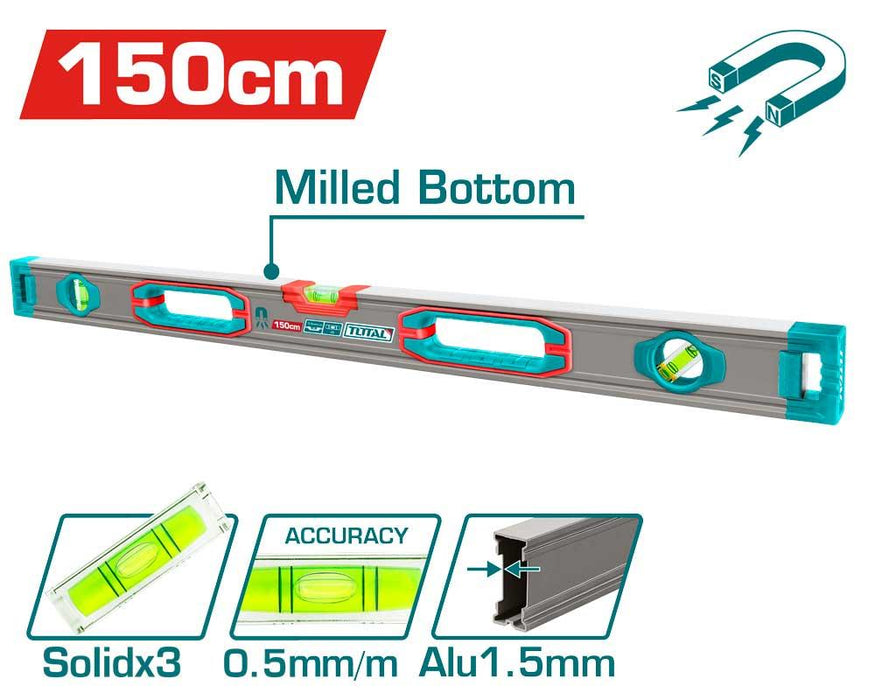Total Spirit Level with Powerful Magnets 150CM
