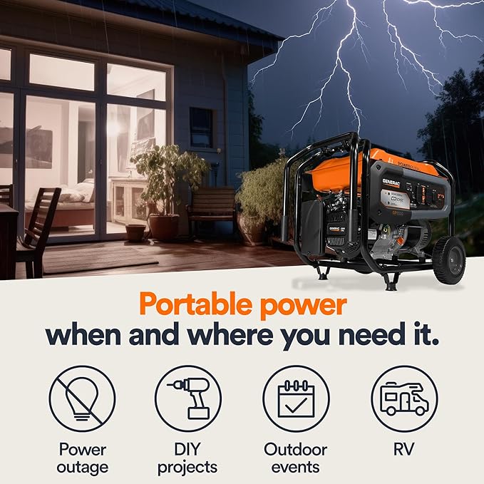 Generac 8125 / 6500-Watt Gasoline Powered Portable Generator with COSense - GP6500