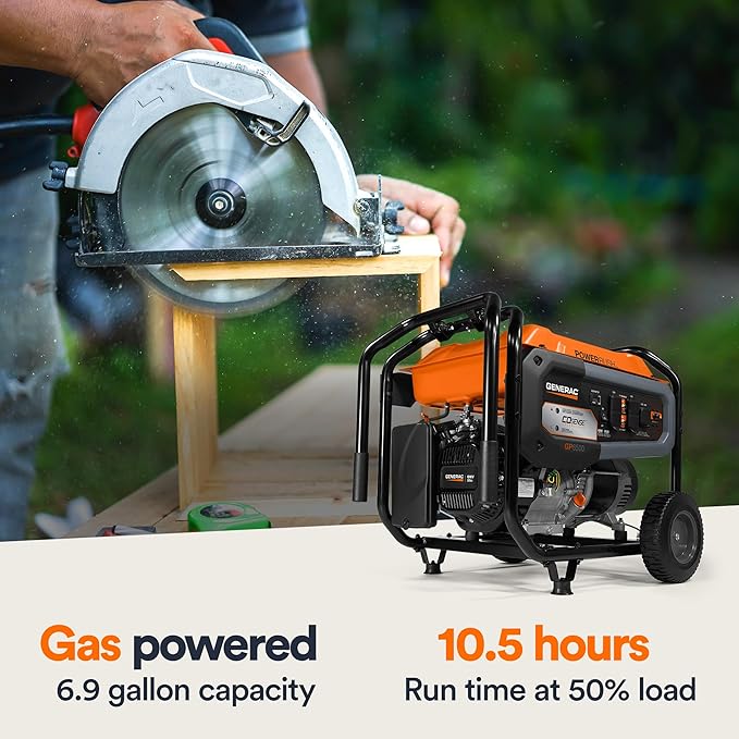 Generac 8125 / 6500-Watt Gasoline Powered Portable Generator with COSense - GP6500