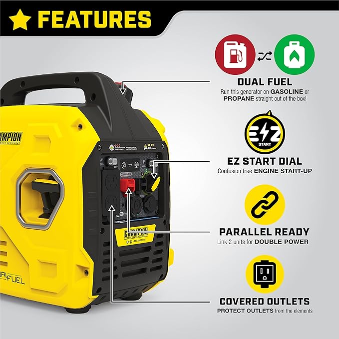 Champion Power Equipment 2500-Watt Ultralight Gasoline and Propane Powered Dual Fuel Inverter Generator with CO Shield and Quiet Technology