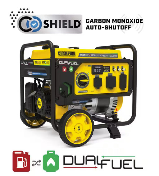 Champion Power Equipment 5300/4250-Watt Gasoline and Propane Powered Dual Fuel Portable Generator with CO Shield