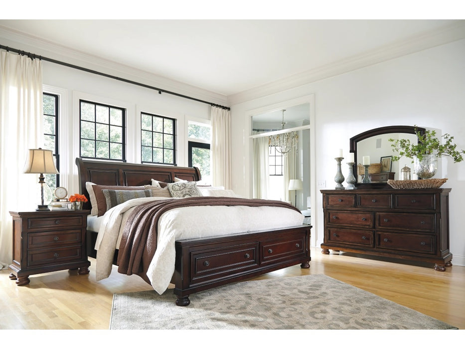 Porter Sleigh Queen Bed with Mirrored Dresser and Chest #B697