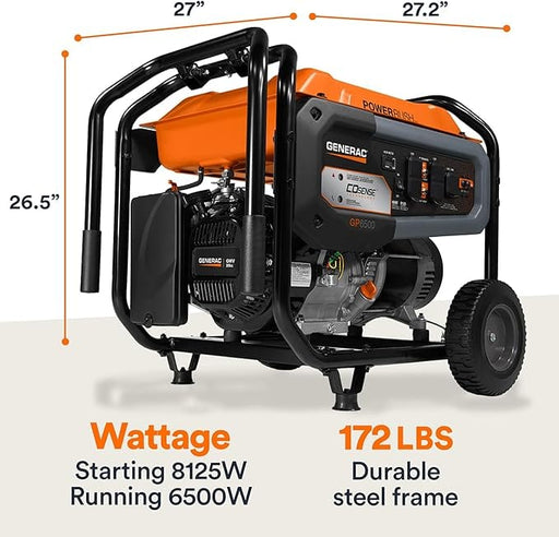 Generac 8125 / 6500-Watt Gasoline Powered Portable Generator with COSense - GP6500
