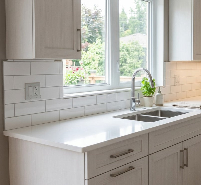 Pure White Prefab Quartz Countertop - 9ft