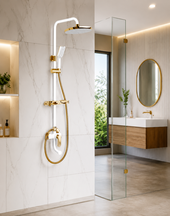 Surface Shower Faucet Set 8" | White and Gold