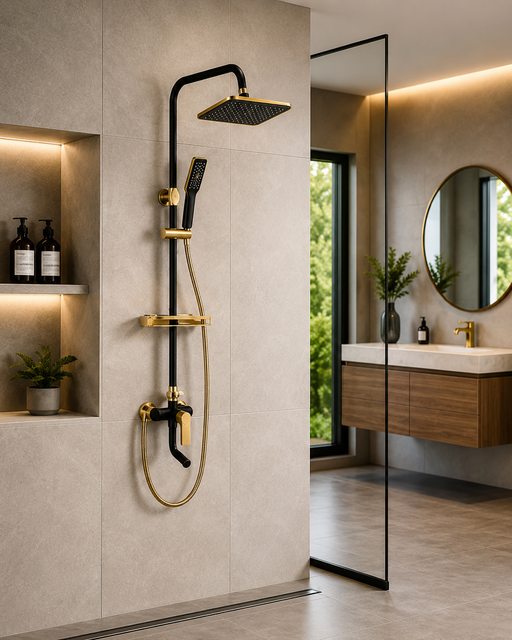 Surface Shower Faucet Set 8" Black and Gold
