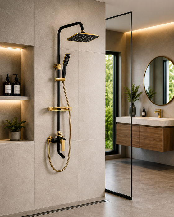 Surface Shower Faucet Set 8" Black and Gold