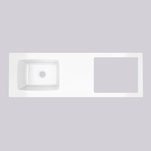 White Kitchen Countertop With Sink and Pre-cut Opening for Cooktop 180x60cm