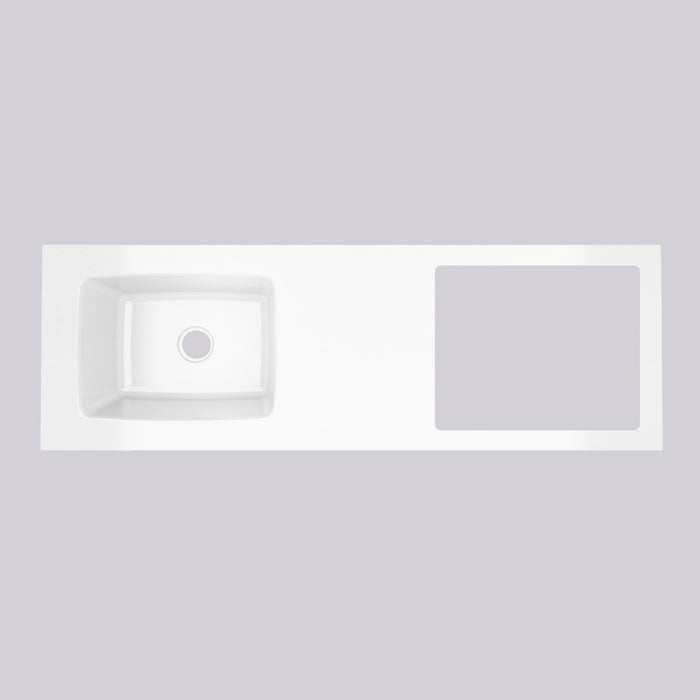 White Kitchen Countertop With Sink and Pre-cut Opening for Cooktop 180x60cm