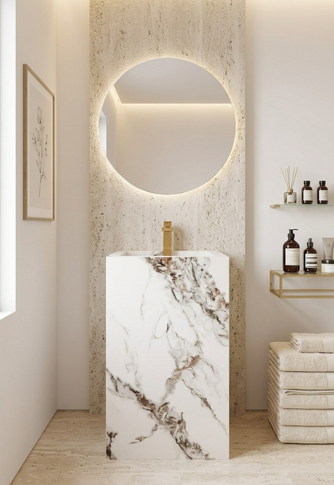 Sintered Stone Pedestal Sink Jade White