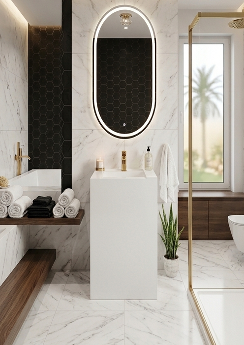 Sintered Stone Pedestal Sink Plain White