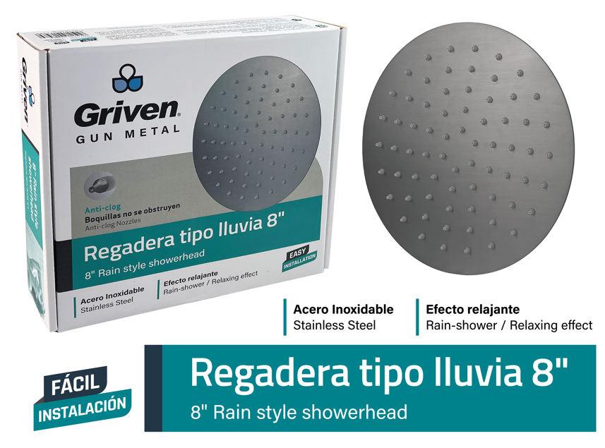 Griven Rain-Style Round 8 in. Shower Head  [GV-SHQM8-R]