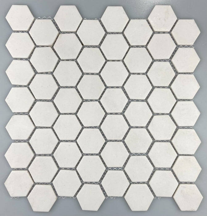 Snow White Hexagon Mosaic Glass Tile 12"x12