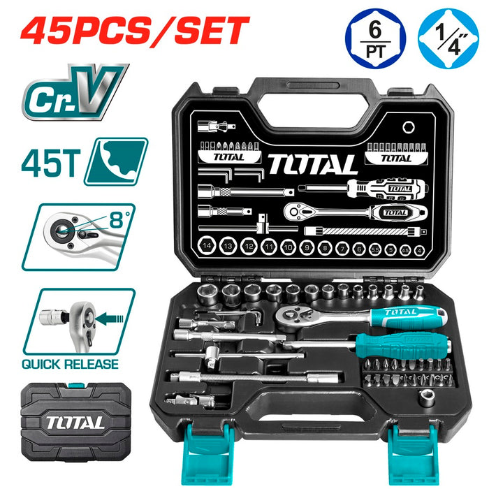 Total 45 Piece 1/4″ Inch Socket Tool Set -THT141451